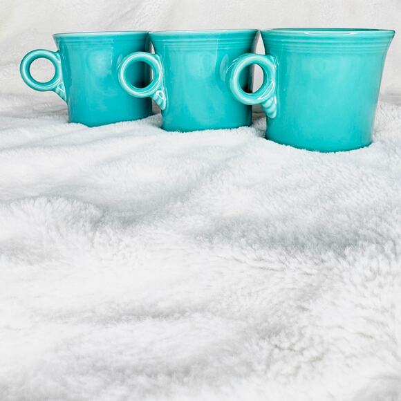 Fiestaware Turquoise Tom & Jerry Fiesta USA Coffee Pottery Mug 12 oz set of 3 - Picture 2 of 5